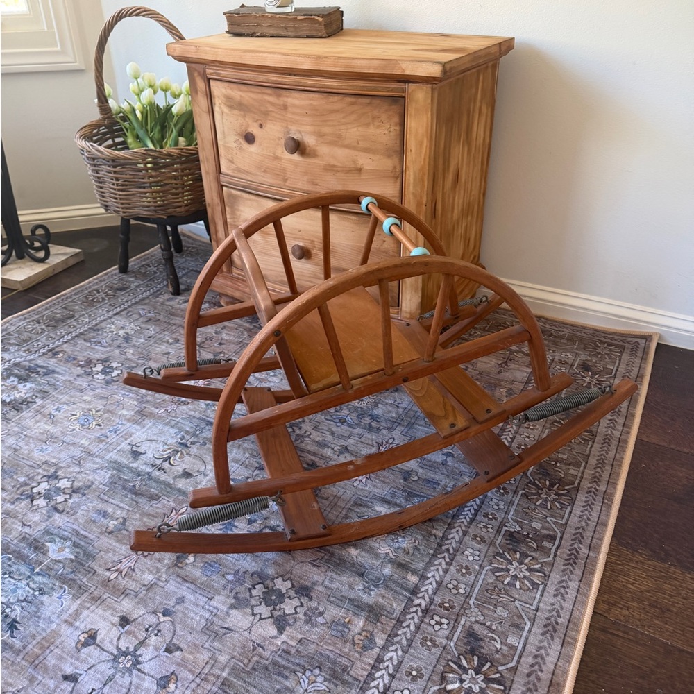 Vintage Wooden Teeter Totter Rocker in Brown and Blue - Picture 2 of 11